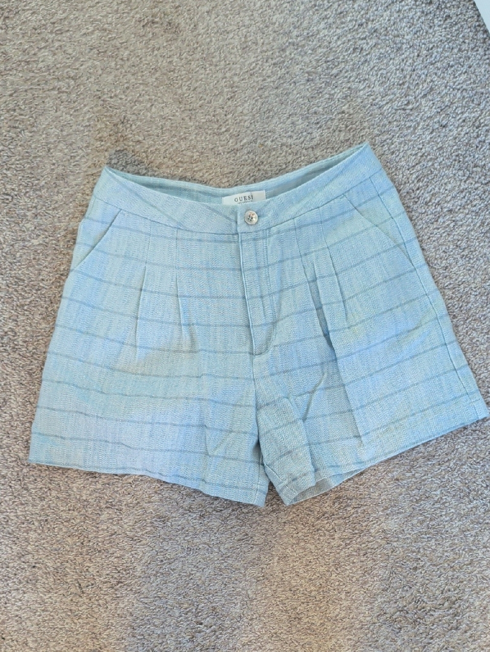 GUESS Light Blue Plaid High-Rise Women's Shorts